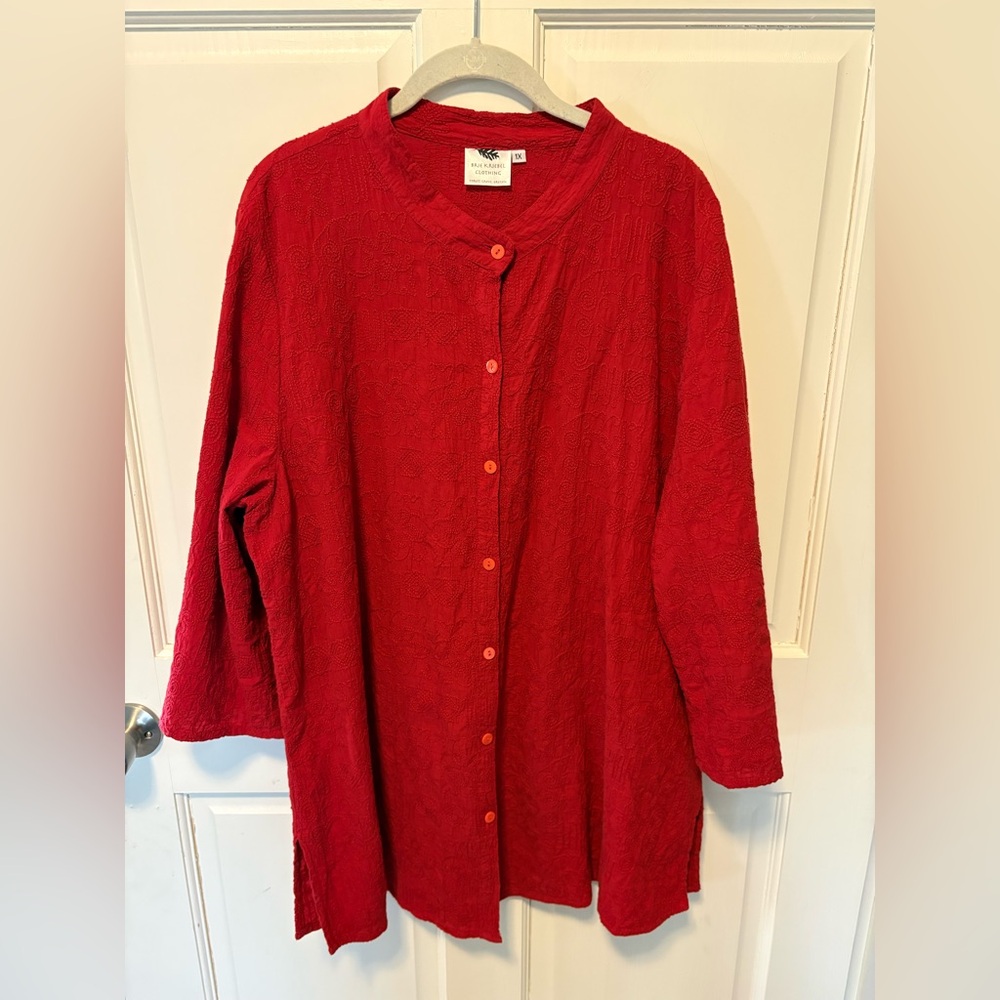 Brie Kriebel Clothing red embroidered tunic cotton blouse top 1x plus